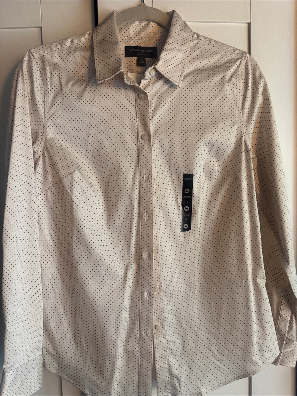 Banana Republic Tailored Fit Light Cream Dress Shirt with Micro Polka Dots